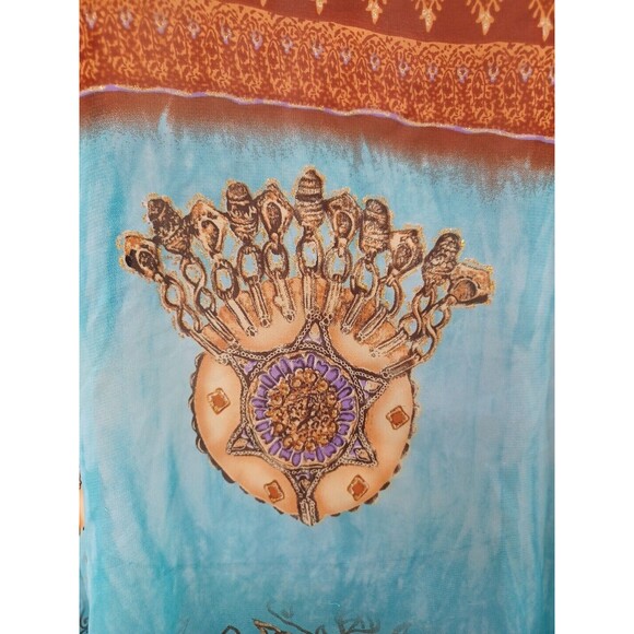 Cato Chiffon Blouse Turquoise Brown Gold Sz 22/24W - Picture 3 of 11